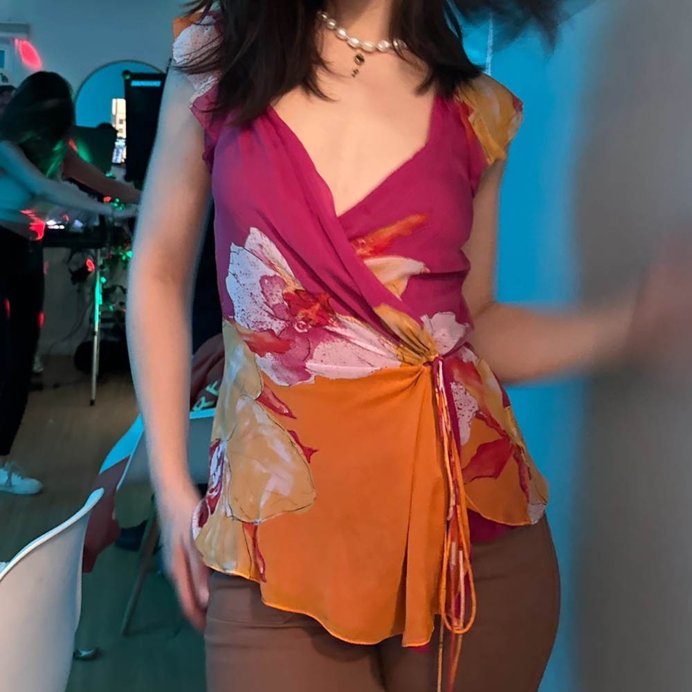 Diane Von Furstenberg Floral Silk Wrap Blouse